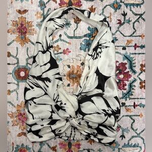 Zara Black and White Patterned Halter Crop Top